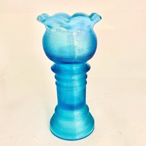 Antique Jefferson Spool Blue Opalescent Vase Circa 1905 Gorgeous Color! 6.5 in